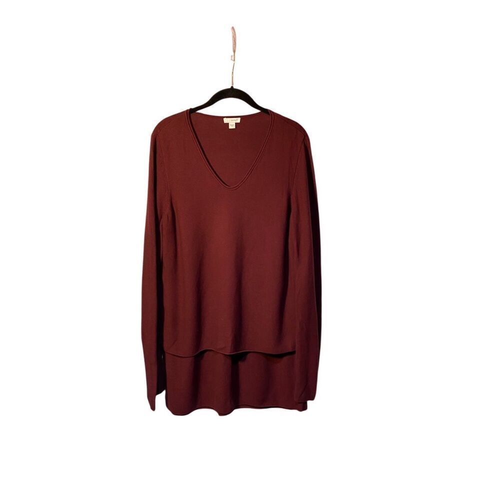 Pure J Jill, women’s burgundy layered front cotton Model poly blend sweater S/S